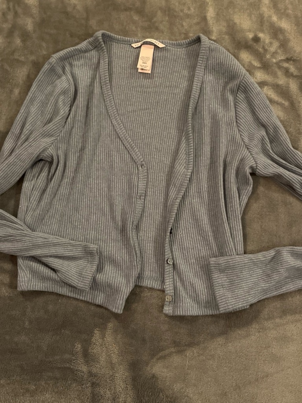 Victoria's Secret Dusty Blue Ribbed V-Neck Cardigan